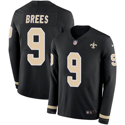 Personalized Saints #9 Drew Brees Black Team Color Men’s Stitched NFL Limited Therma Long Sleeve Jersey
