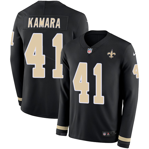 Personalized Saints #41 Alvin Kamara Black Team Color Men’s Stitched NFL Limited Therma Long Sleeve Jersey