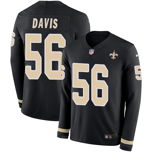 Personalized Saints #56 DeMario Davis Black Team Color Men’s Stitched NFL Limited Therma Long Sleeve Jersey