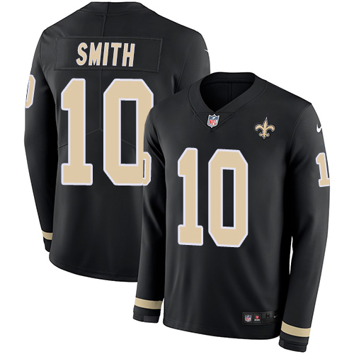 Personalized Saints #10 Tre’Quan Smith Black Team Color Men’s Stitched NFL Limited Therma Long Sleeve Jersey