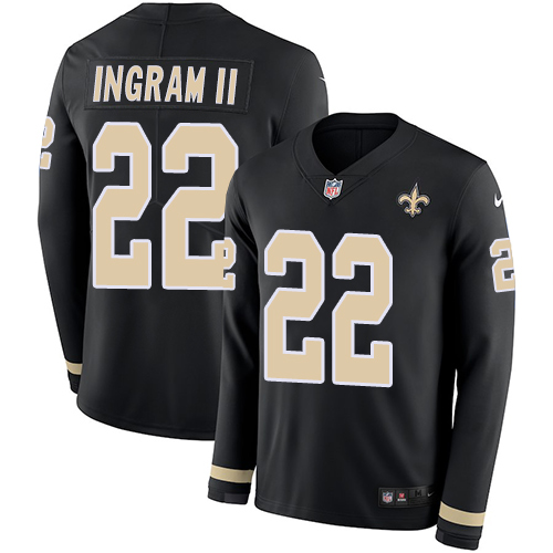 Personalized Saints #22 Mark Ingram II Black Team Color Men’s Stitched NFL Limited Therma Long Sleeve Jersey