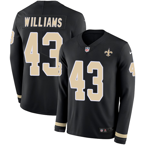 Personalized Saints #43 Marcus Williams Black Team Color Men’s Stitched NFL Limited Therma Long Sleeve Jersey
