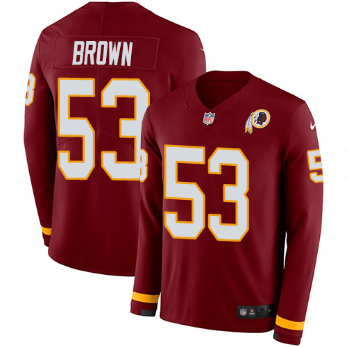 Personalized Redskins #53 Zach Brown Burgundy Red Team Color Men’s Stitched NFL Limited Therma Long Sleeve Jersey