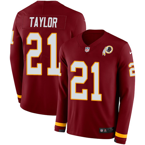 Personalized Redskins #21 Sean Taylor Burgundy Red Team Color Men’s Stitched NFL Limited Therma Long Sleeve Jersey