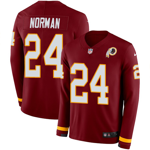 Personalized Redskins #24 Josh Norman Burgundy Red Team Color Men’s Stitched NFL Limited Therma Long Sleeve Jersey
