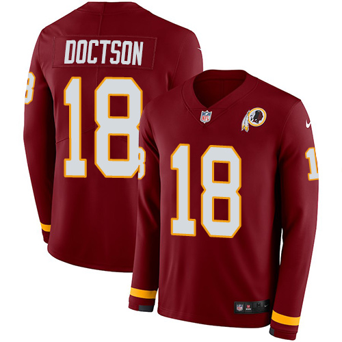 Personalized Redskins #18 Josh Doctson Burgundy Red Team Color Men’s Stitched NFL Limited Therma Long Sleeve Jersey