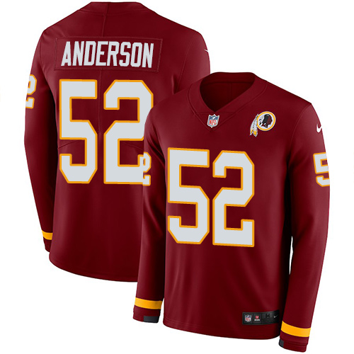 Personalized Redskins #52 Ryan Anderson Burgundy Red Team Color Men’s Stitched NFL Limited Therma Long Sleeve Jersey