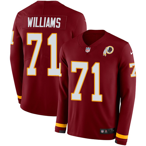 Personalized Redskins #71 Trent Williams Burgundy Red Team Color Men’s Stitched NFL Limited Therma Long Sleeve Jersey