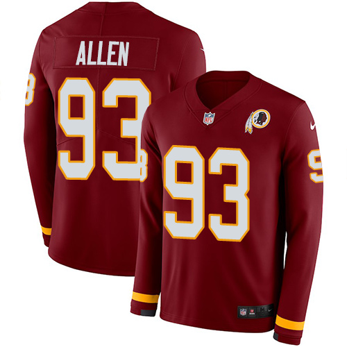 Personalized Redskins #93 Jonathan Allen Burgundy Red Team Color Men’s Stitched NFL Limited Therma Long Sleeve Jersey