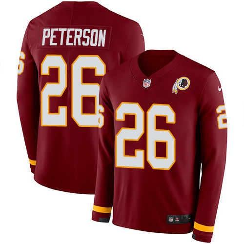 Personalized Redskins #26 Adrian Peterson Burgundy Red Team Color Men’s Stitched NFL Limited Therma Long Sleeve Jersey