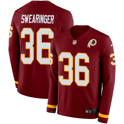 Personalized Redskins #36 D.J. Swearinger Burgundy Red Team Color Men’s Stitched NFL Limited Therma Long Sleeve Jersey