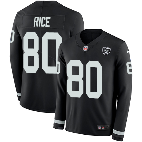 Personalized Raiders #80 Jerry Rice Black Team Color Men’s Stitched NFL Limited Therma Long Sleeve Jersey