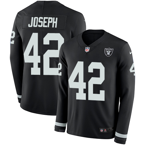 Personalized Raiders #42 Karl Joseph Black Team Color Men’s Stitched NFL Limited Therma Long Sleeve Jersey