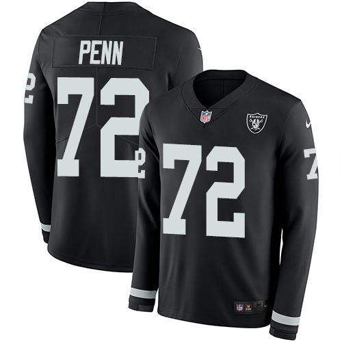 Personalized Raiders #72 Donald Penn Black Team Color Men’s Stitched NFL Limited Therma Long Sleeve Jersey