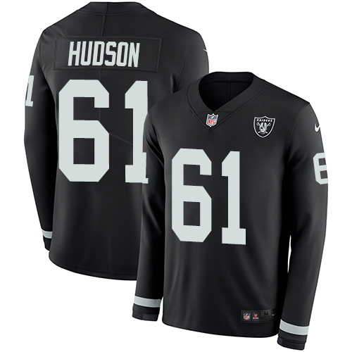 Personalized Raiders #61 Rodney Hudson Black Team Color Men’s Stitched NFL Limited Therma Long Sleeve Jersey