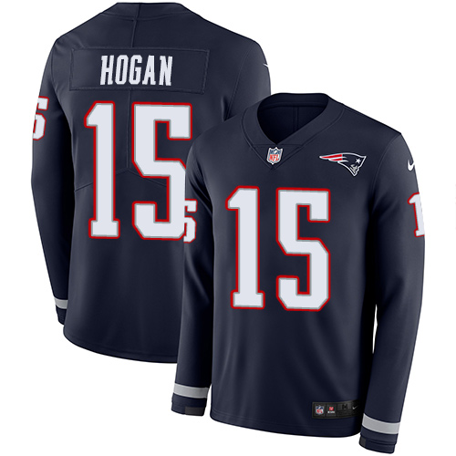 Personalized Patriots #15 Chris Hogan Navy Blue Team Color Men’s Stitched NFL Limited Therma Long Sleeve Jersey