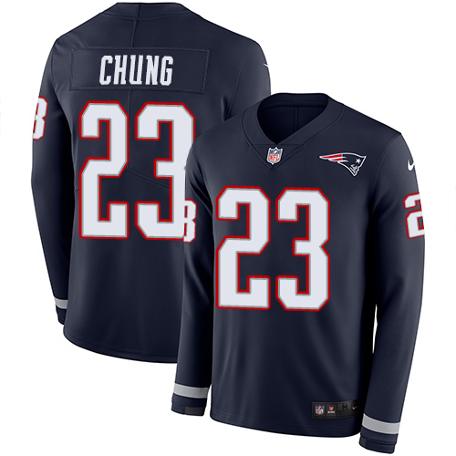 Personalized Patriots #23 Patrick Chung Navy Blue Team Color Men’s Stitched NFL Limited Therma Long Sleeve Jersey