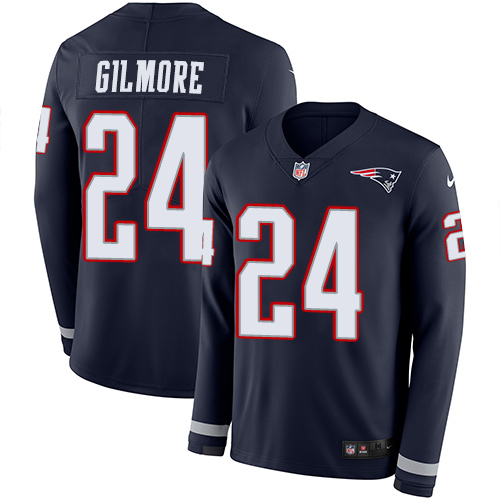 Personalized Patriots #24 Stephon Gilmore Navy Blue Team Color Men’s Stitched NFL Limited Therma Long Sleeve Jersey