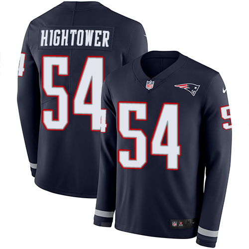 Personalized Patriots #54 Dont’a Hightower Navy Blue Team Color Men’s Stitched NFL Limited Therma Long Sleeve Jersey