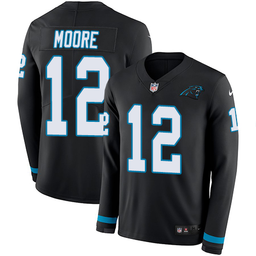 Personalized Panthers #12 DJ Moore Black Team Color Men’s Stitched NFL Limited Therma Long Sleeve Jersey