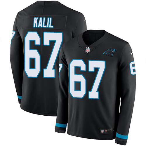 Personalized Panthers #67 Ryan Kalil Black Team Color Men’s Stitched NFL Limited Therma Long Sleeve Jersey