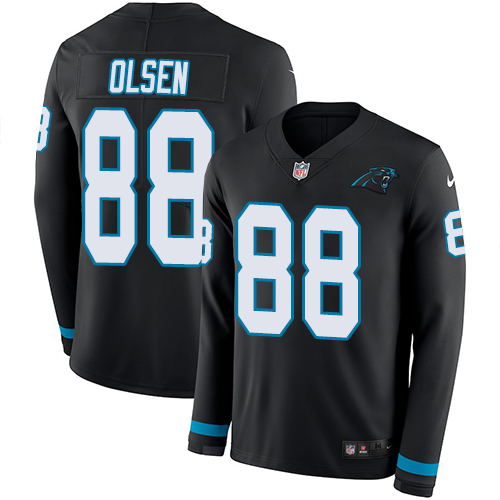 Personalized Panthers #88 Greg Olsen Black Team Color Men’s Stitched NFL Limited Therma Long Sleeve Jersey