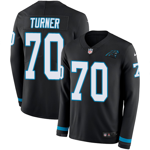 Personalized Panthers #70 Trai Turner Black Team Color Men’s Stitched NFL Limited Therma Long Sleeve Jersey