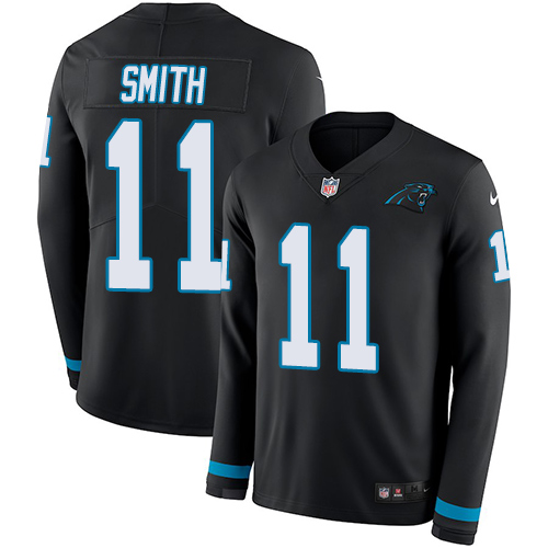 Personalized Panthers #11 Torrey Smith Black Team Color Men’s Stitched NFL Limited Therma Long Sleeve Jersey