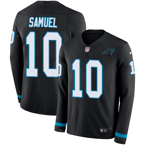 Personalized Panthers #10 Curtis Samuel Black Team Color Men’s Stitched NFL Limited Therma Long Sleeve Jersey