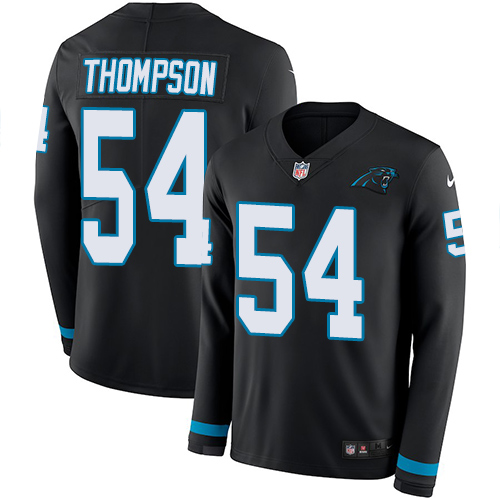 Personalized Panthers #54 Shaq Thompson Black Team Color Men’s Stitched NFL Limited Therma Long Sleeve Jersey