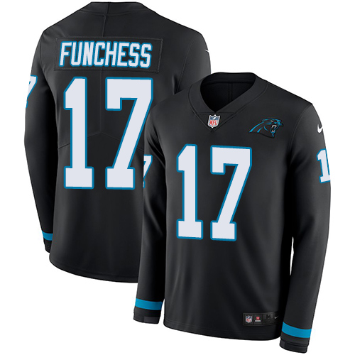 Personalized Panthers #17 Devin Funchess Black Team Color Men’s Stitched NFL Limited Therma Long Sleeve Jersey