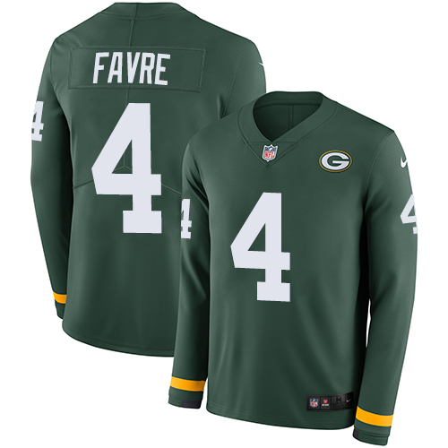 Personalized Packers #4 Brett Favre Green Team Color Men’s Stitched NFL Limited Therma Long Sleeve Jersey