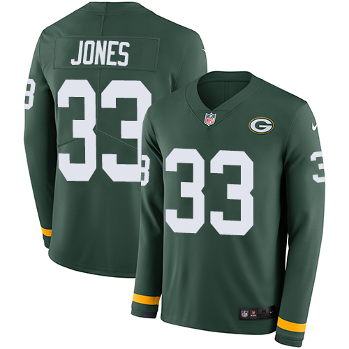 Personalized Packers #33 Aaron Jones Green Team Color Men’s Stitched NFL Limited Therma Long Sleeve Jersey