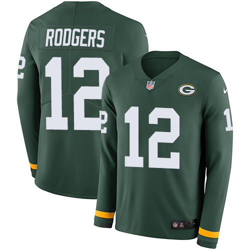 Personalized Packers #12 Aaron Rodgers Green Team Color Men’s Stitched NFL Limited Therma Long Sleeve Jersey