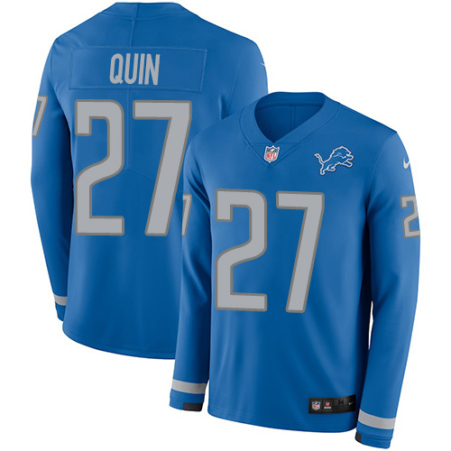 Personalized Lions #27 Glover Quin Blue Team Color Men’s Stitched NFL Limited Therma Long Sleeve Jersey