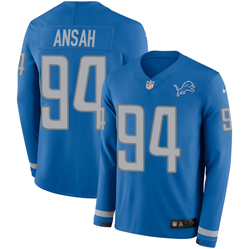 Personalized Lions #94 Ziggy Ansah Blue Team Color Men’s Stitched NFL Limited Therma Long Sleeve Jersey