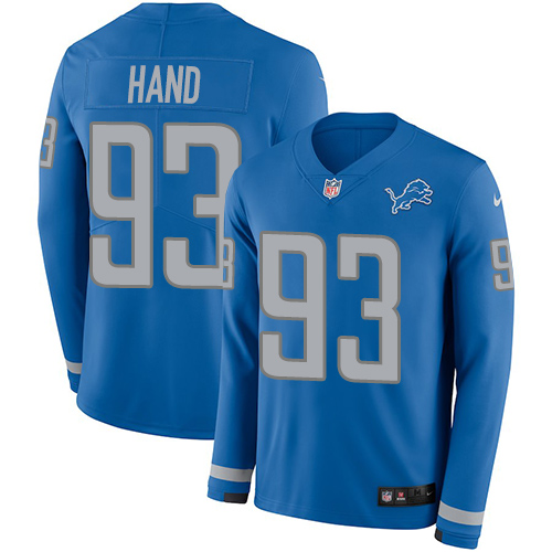 Personalized Lions #93 Da’Shawn Hand Blue Team Color Men’s Stitched NFL Limited Therma Long Sleeve Jersey