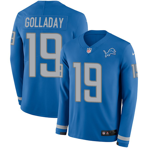Personalized Lions #19 Kenny Golladay Blue Team Color Men’s Stitched NFL Limited Therma Long Sleeve Jersey