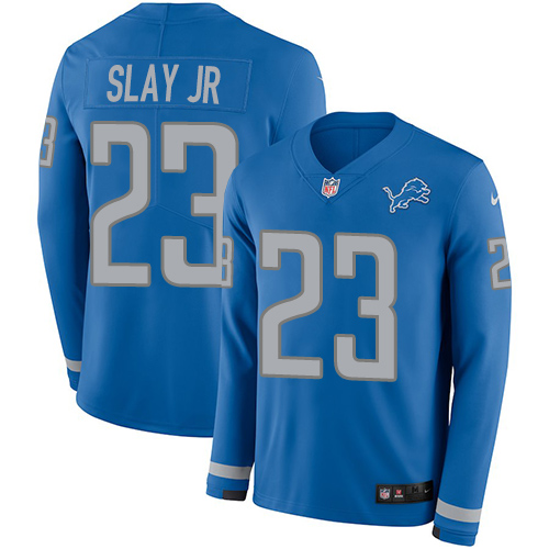 Personalized Lions #23 Darius Slay Jr Blue Team Color Men’s Stitched NFL Limited Therma Long Sleeve Jersey