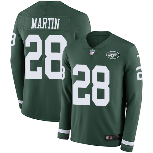 Personalized Jets #28 Curtis Martin Green Team Color Men’s Stitched NFL Limited Therma Long Sleeve Jersey