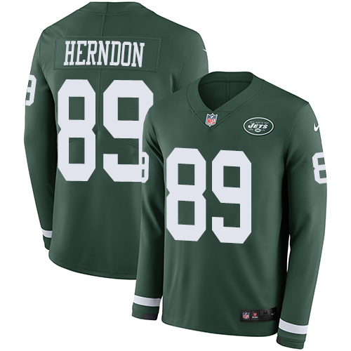 Personalized Jets #89 Chris Herndon Green Team Color Men’s Stitched NFL Limited Therma Long Sleeve Jersey