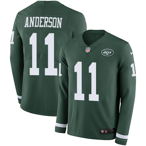 Personalized Jets #11 Robby Anderson Green Team Color Men’s Stitched NFL Limited Therma Long Sleeve Jersey