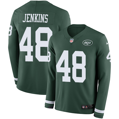 Personalized Jets #48 Jordan Jenkins Green Team Color Men’s Stitched NFL Limited Therma Long Sleeve Jersey