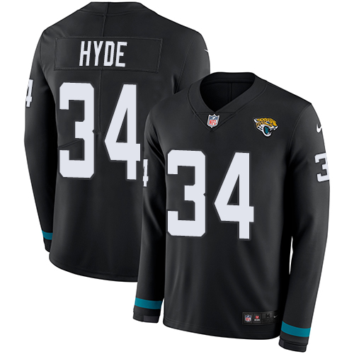 Personalized Jaguars #34 Carlos Hyde Black Team Color Men’s Stitched NFL Limited Therma Long Sleeve Jersey
