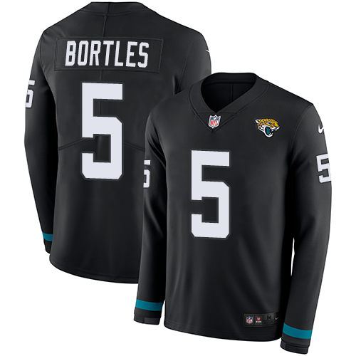Personalized Jaguars #5 Blake Bortles Black Team Color Men’s Stitched NFL Limited Therma Long Sleeve Jersey