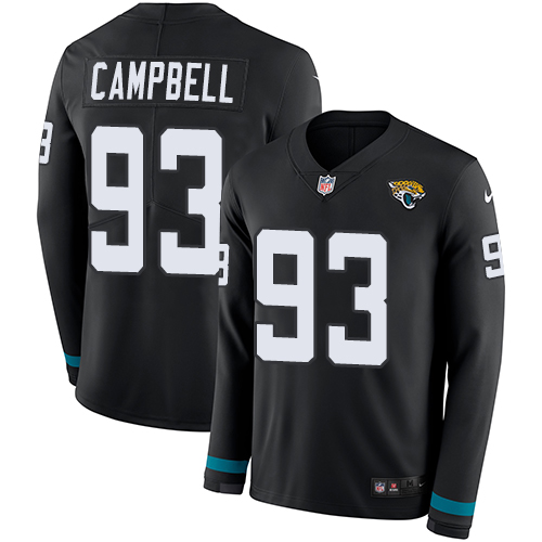 Personalized Jaguars #93 Calais Campbell Black Team Color Men’s Stitched NFL Limited Therma Long Sleeve Jersey