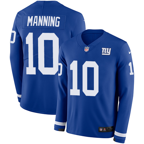 Personalized Giants #10 Eli Manning Royal Blue Team Color Men’s Stitched NFL Limited Therma Long Sleeve Jersey