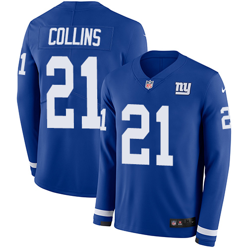 Personalized Giants #21 Landon Collins Royal Blue Team Color Men’s Stitched NFL Limited Therma Long Sleeve Jersey