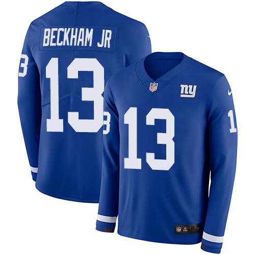 Personalized Giants #13 Odell Beckham Jr Royal Blue Team Color Men’s Stitched NFL Limited Therma Long Sleeve Jersey