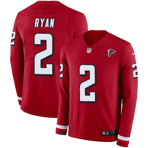 Personalized Falcons #2 Matt Ryan Red Team Color Men’s Stitched NFL Limited Therma Long Sleeve Jersey